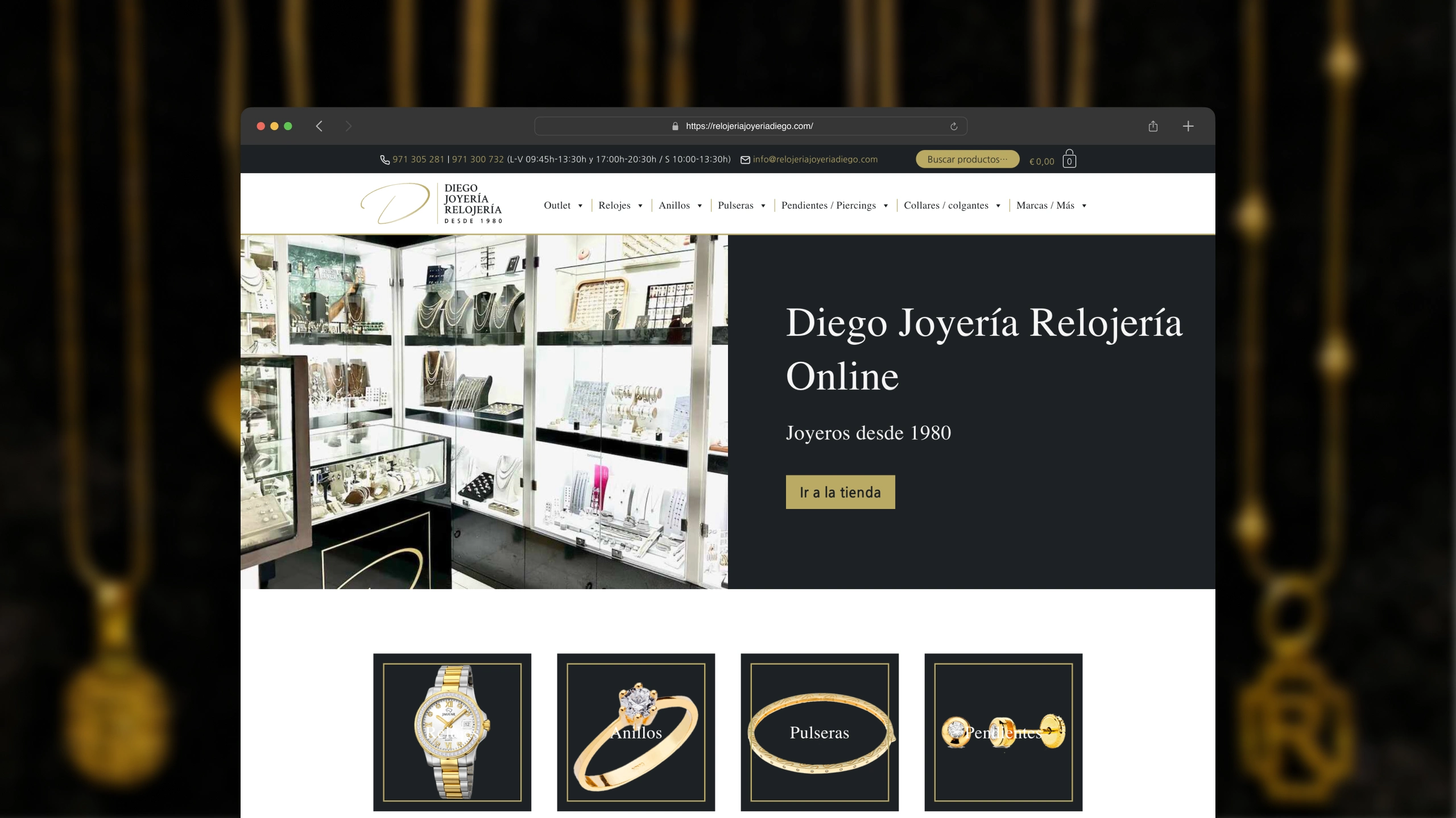 Pantallazo de la home de la web de relojeriajoyeriadiego.com