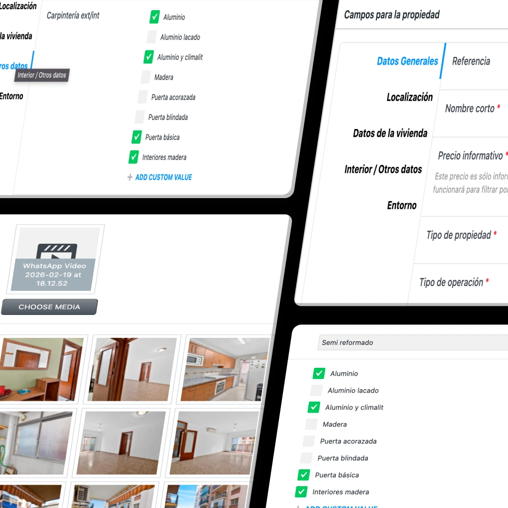 Montaje con pantallazos del sistema de gestión de la web tu inmobiliaria en Málaga 2