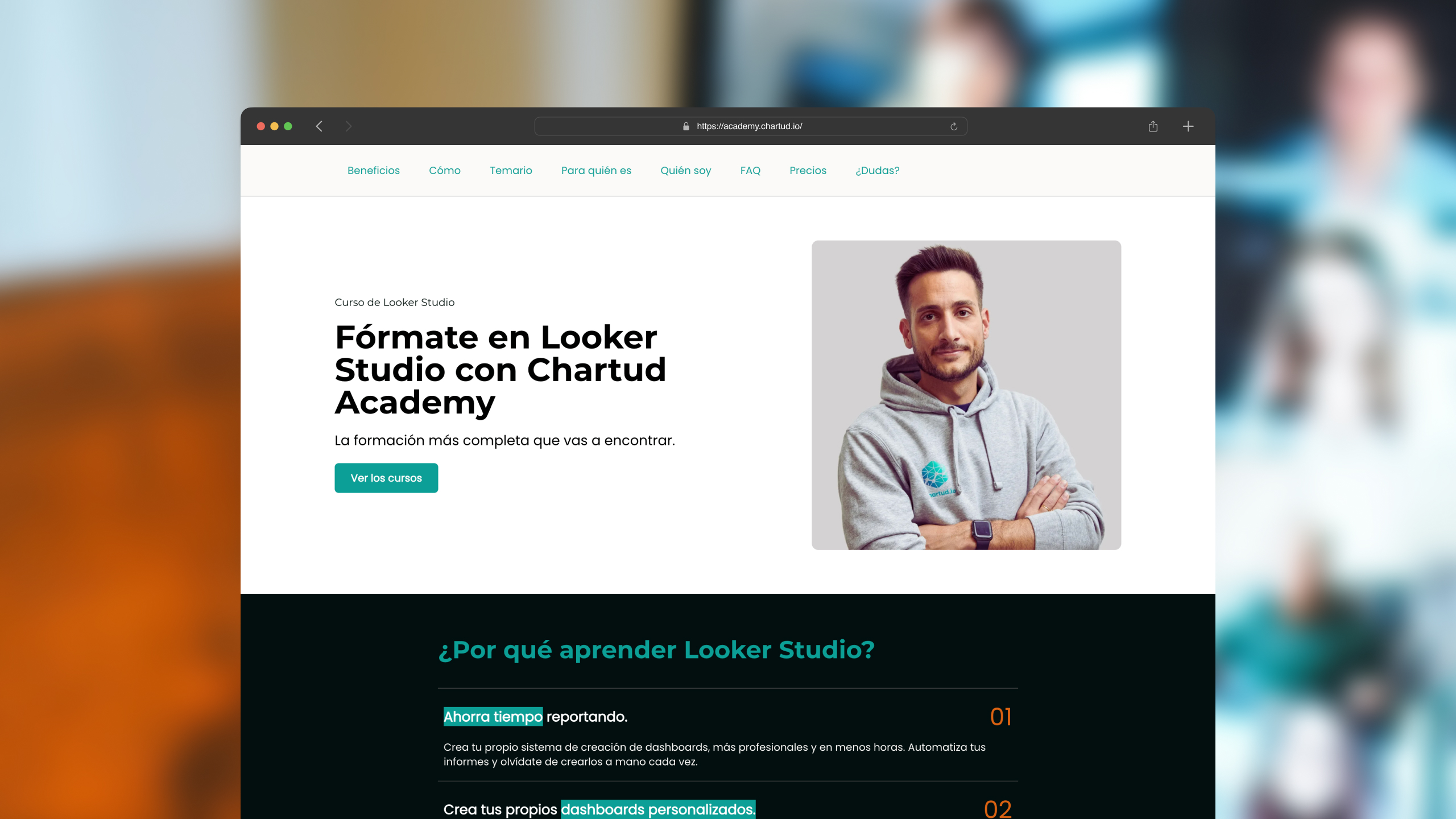Pantallazo de la home de la web de chartudacademy